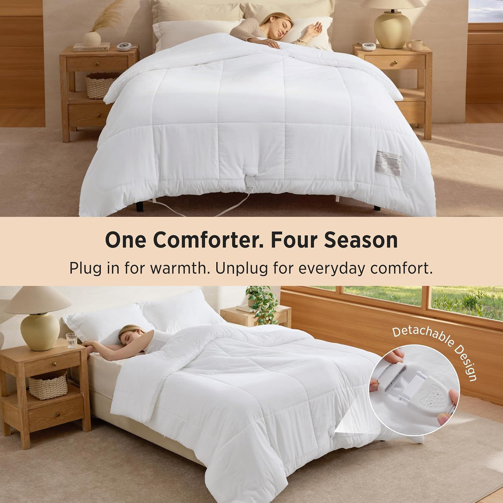 Bedsure HeatX Heated Blanket Queen, Thick Heated Comforter Duvet Insert