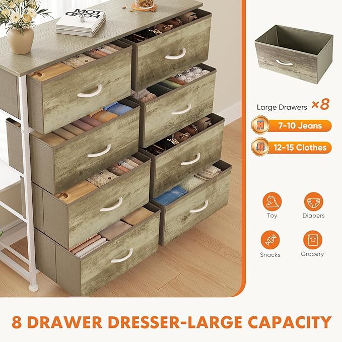 Sweetcrispy 8 Drawer Dresser for Bedroom Large Fabric Storage Tower Organizer