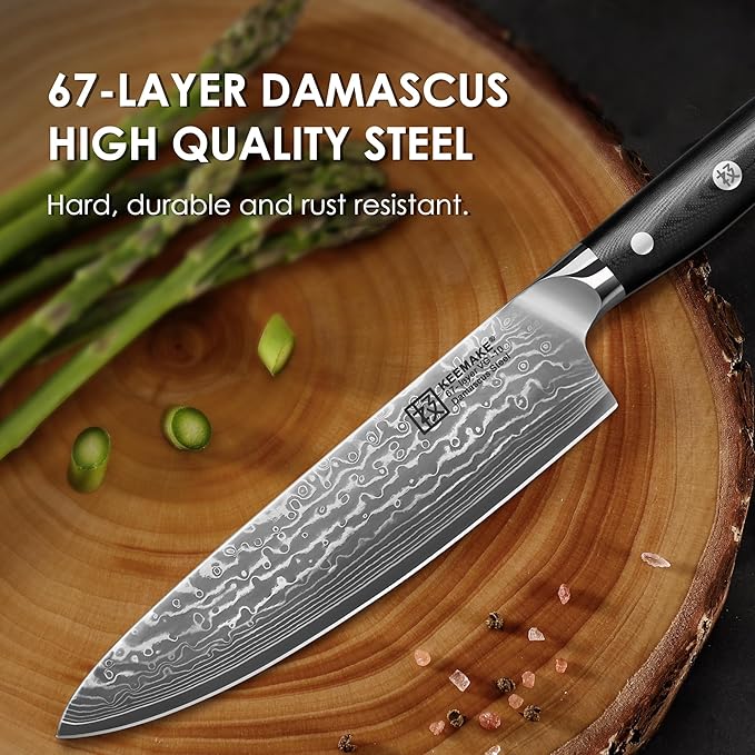 KEEMAKE Damascus Kitchen Knife Set, 67 Layers Damascus Chef Knives, Gift Box - Image 3