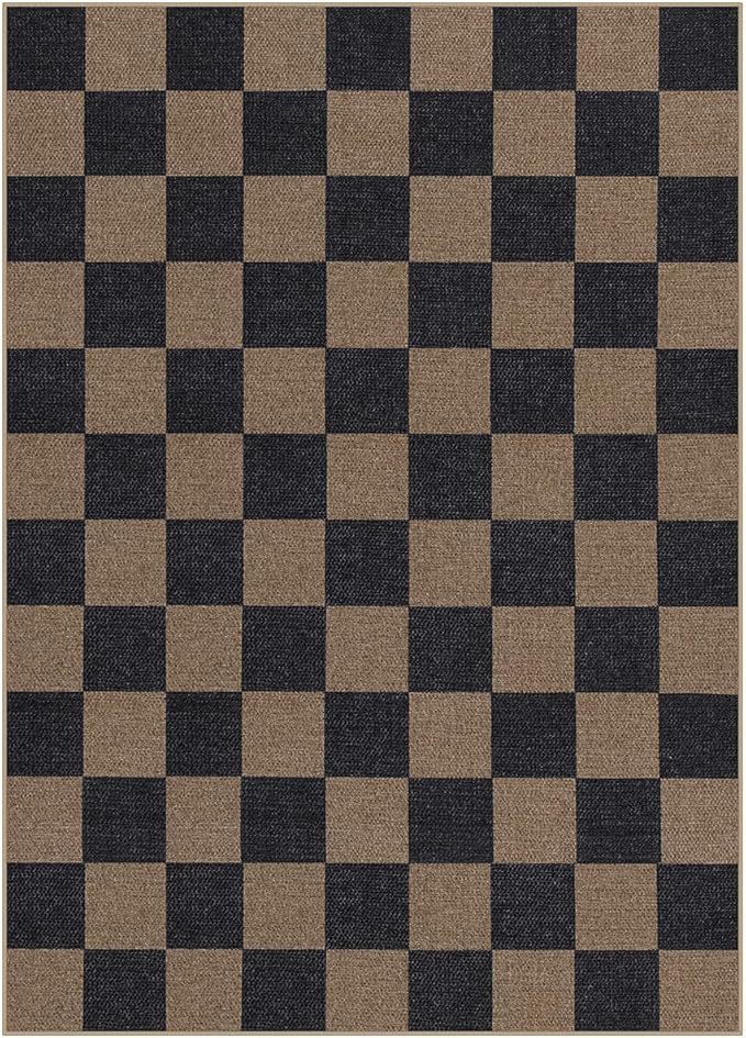 Lahome Checkered Easy Jute Living Room Rugs, 5x7 Black Dining Room Office Rug - Image 7