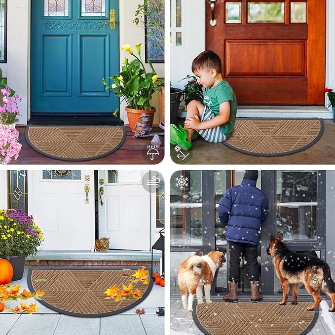 Smiry Half Circle Front Door Mat Outside Entrance, Heavy Duty Sturdy Natural - Image 7
