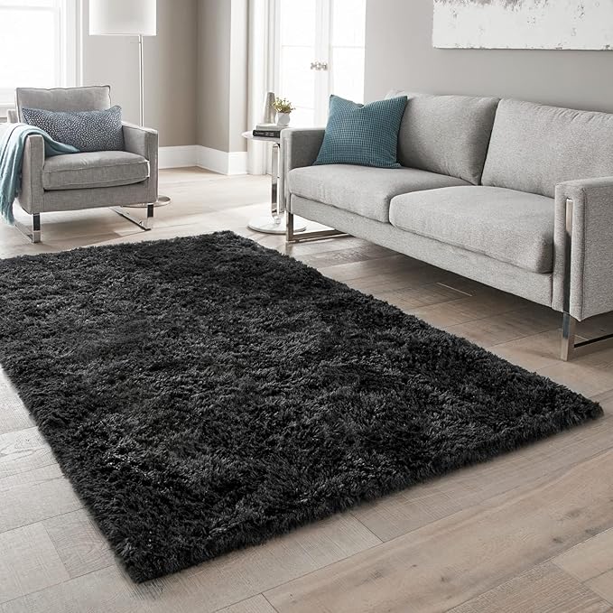 Ophanie Black Rugs for Living Room, Fluffy Furry Shaggy Fuzzy Area Rug - Image 5
