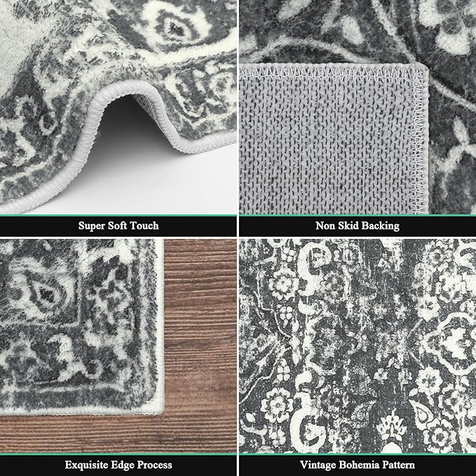 HEBE Hallway Runner Rug 2'x8' Washable Vintage Distressed Area Rugs Non Slip - Image 4