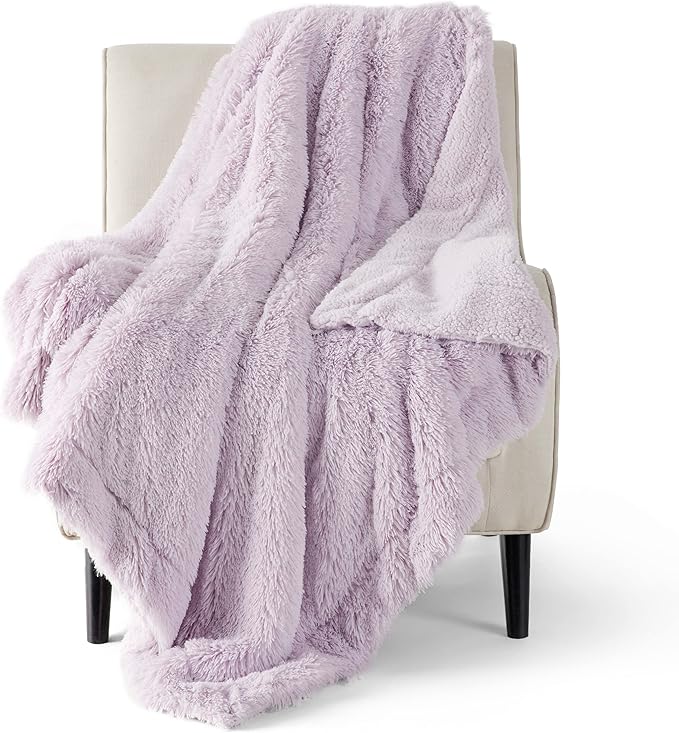 Bedsure GentleSoft Fuzzy Sherpa Faux Fur Twin Blanket Lavender Purple Cozy Gifts by BEDSURE