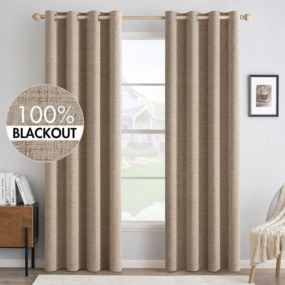 MIULEE 100% Blackout Linen Curtains for Bedroom 52x84 Inches Copper Brown