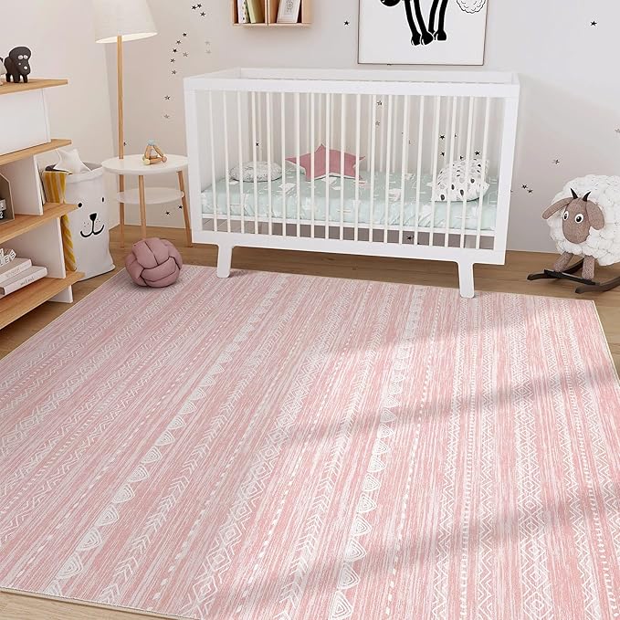 Nakagishi Pink Rugs for Bedroom Girls: 7x9 Washable Boho Large Neutral Cute - Image 5