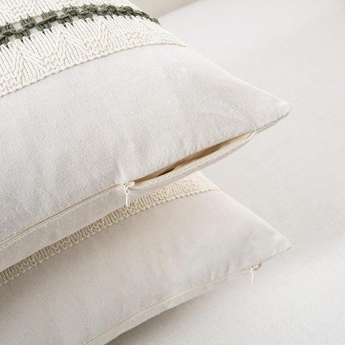 Fancy Homi Set of 1 Boho Olive Green Decorative Throw Pillow Cover 22x22 Inch - Image 3