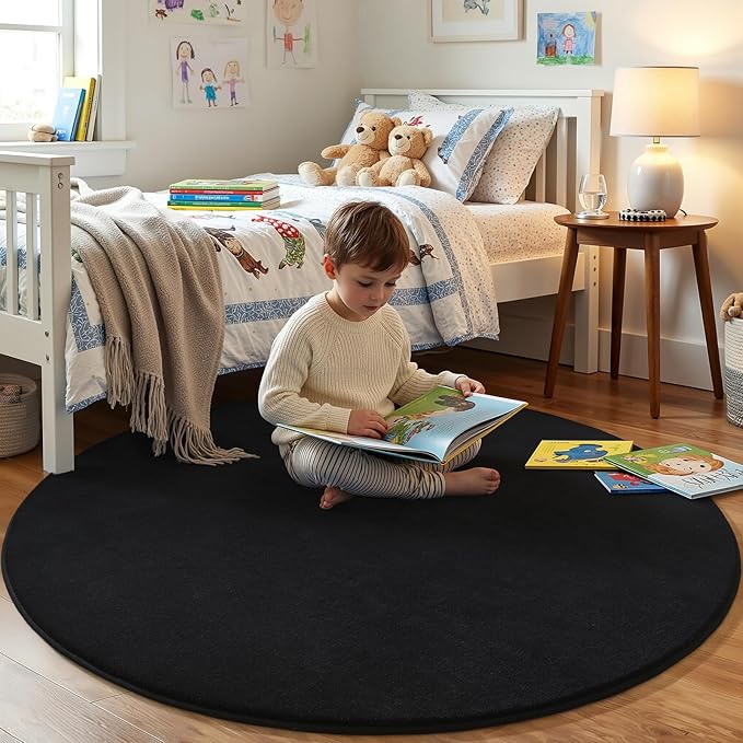Amearea Black Round Area Rugs 4ft Washable Circle Rugs - Image 2