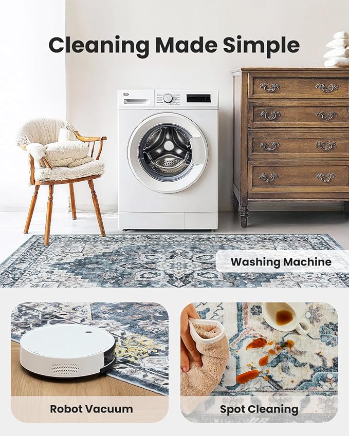 AMADA HOMEFURNISHING Round 5ft Area Rugs, Low-Profile Washable Rug - Image 4