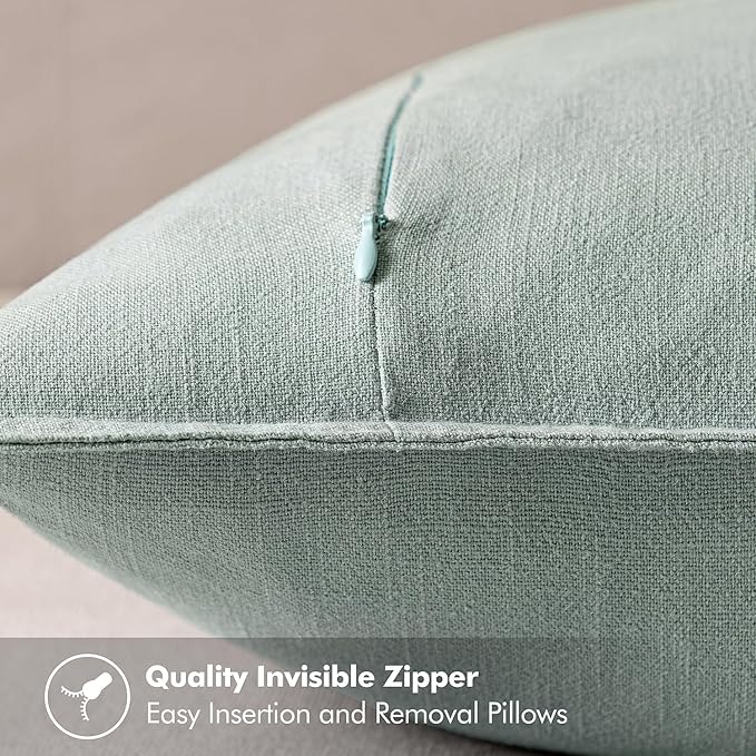 MIULEE Decorative Linen Euro Sham Pillow Covers 22x22 Inch Aqua Green Boho - Image 3