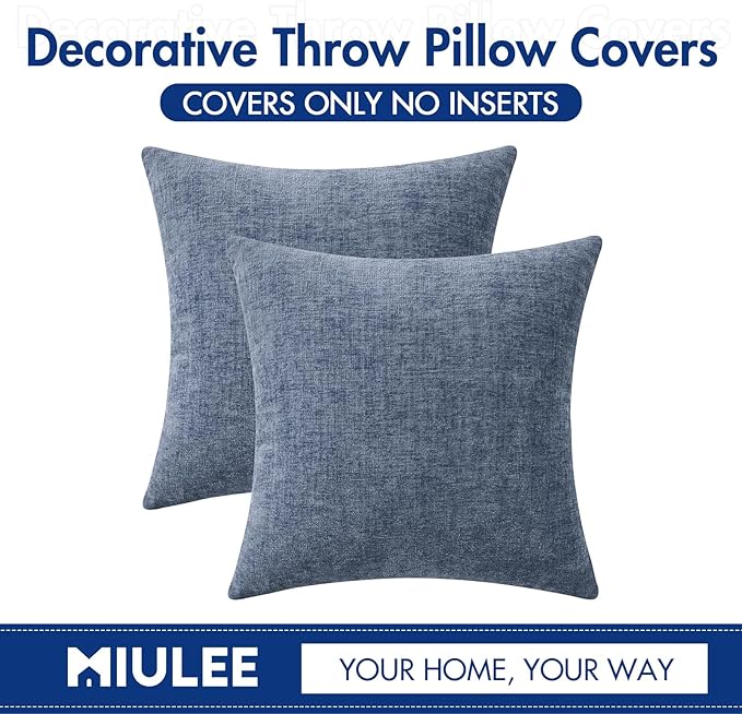 MIULEE Pack of 2 Couch Throw Pillow Covers 18x18 Inch Soft Dark Grey Blue - Image 6