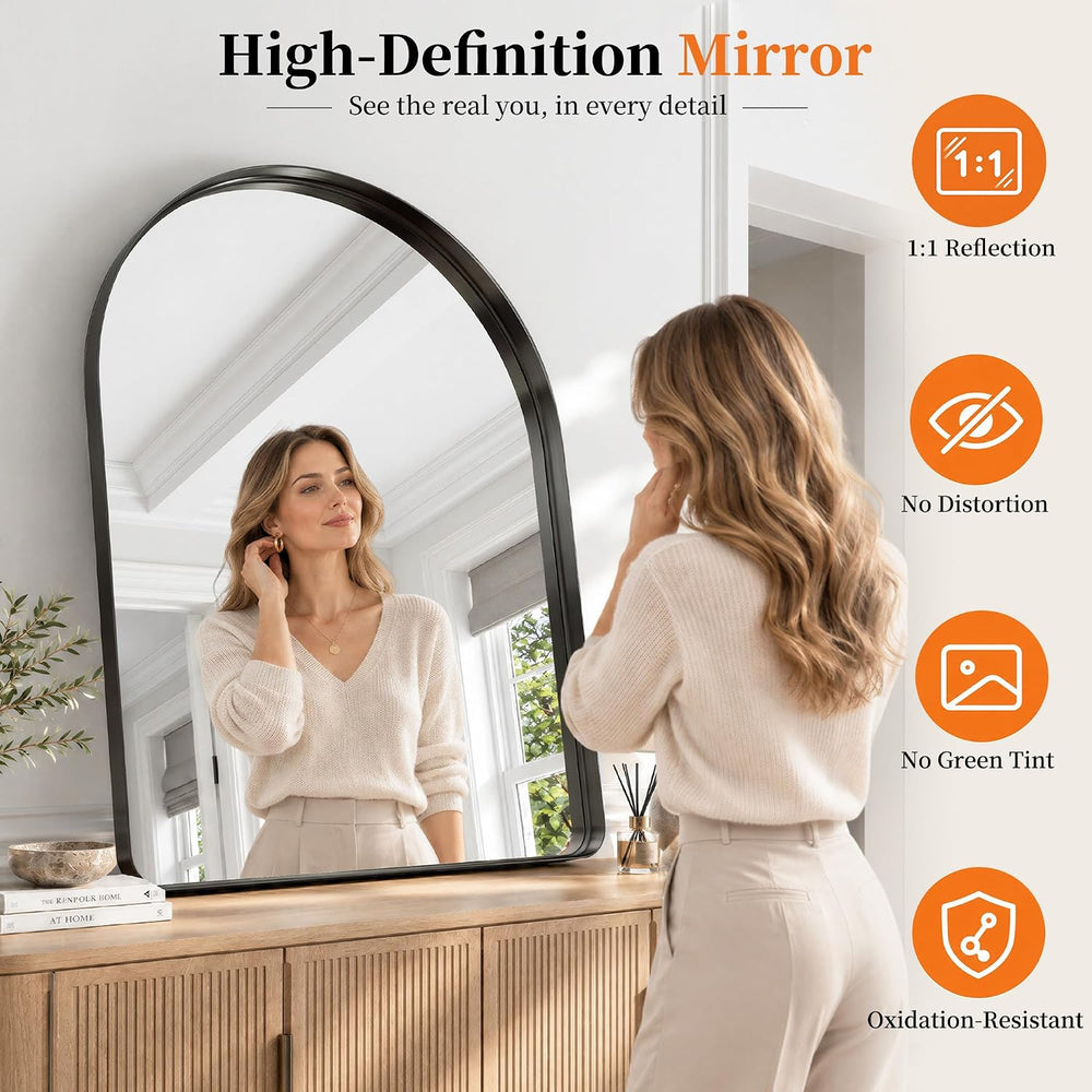 Arched Wall Mirror, 30"x40" Black Arched Mirror for Bathroom