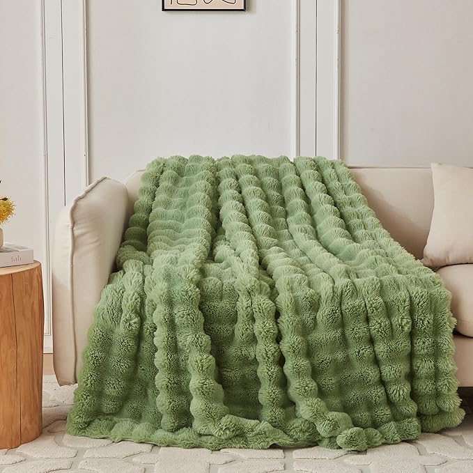 COOVA Faux Fur Throw Blanket for Couch, Cozy Soft and Fuzzy Plush Rabbit Fur by COOVA