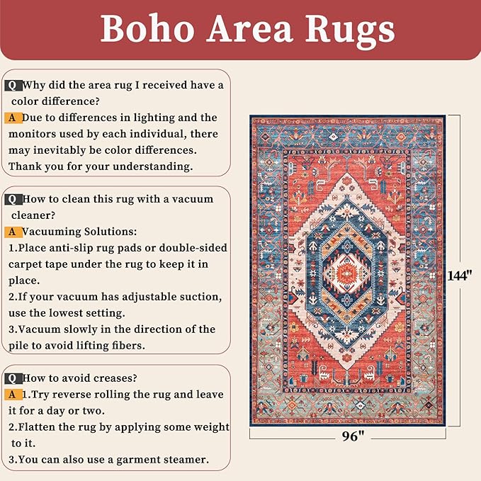 SERISSA 8x12 Area Rugs for Living Room, Large Washable Non-Slip Boho Rug - Image 2