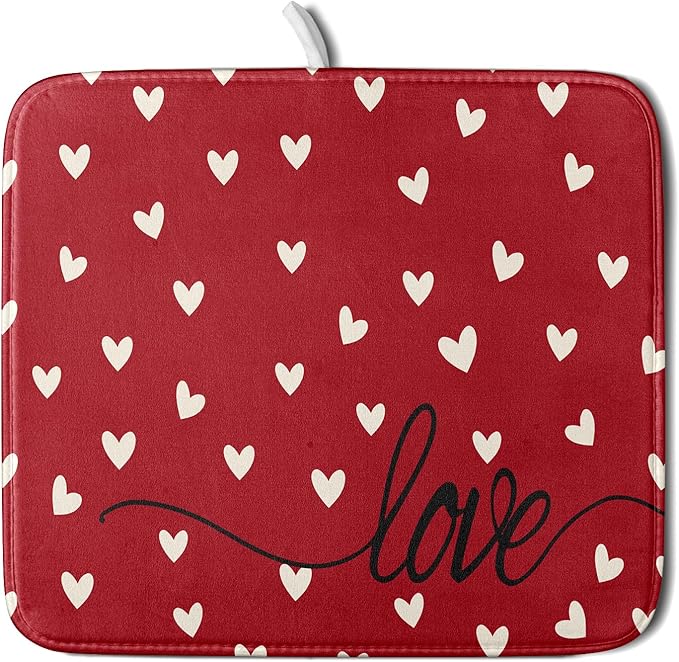 Giwawa Red Hearts Dish Drying Mat 16"x18", Valentines Day Symbol of Love Dish by Giwawa