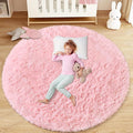 Pink Round Rugs for Bedroom: 4ft Circle Fluffy Shag Soft Washable Rug Small by VECARF