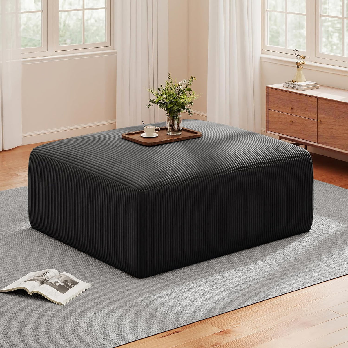 40" oversized square corduroy ottoman, large ottoman pouf, main product view