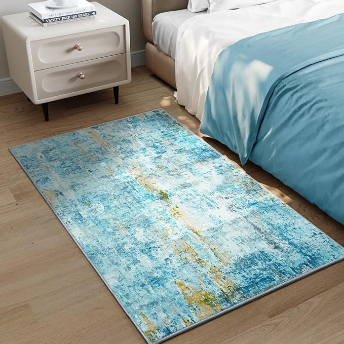 Entrance Rugs Indoor 2x3 Teal Blue Entry Rug Washable Abstract Small Area Rug - Image 5