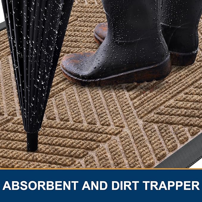 Smiry Front Door Mat Outside Entrance, Heavy Duty Sturdy Natural Rubber Doormat - Image 3