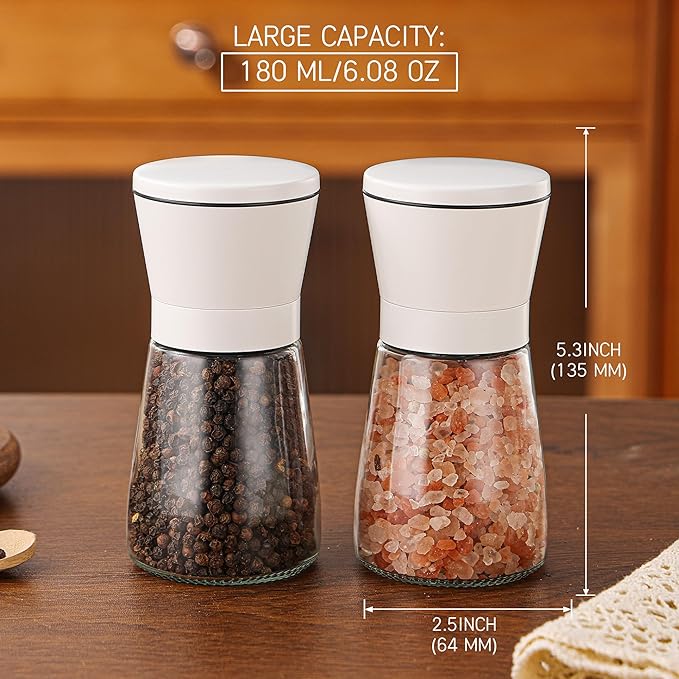 DAVIMADE White Salt and Pepper Grinder Set of 2, Manual Refillable Adjustable - Image 2