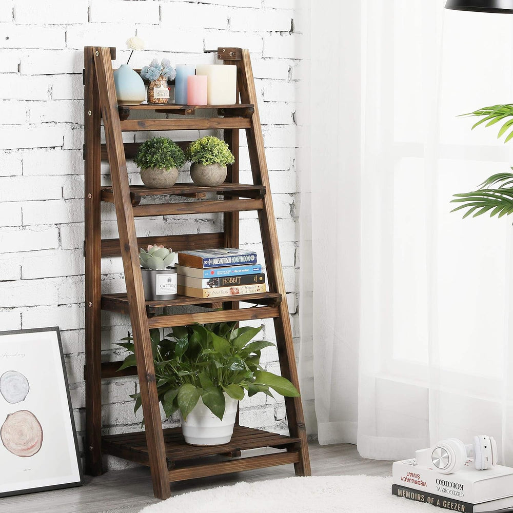 Yaheetech 4-Tier Foldable Shelf, Wood Ladder Shelf for Living Room Storage | ...