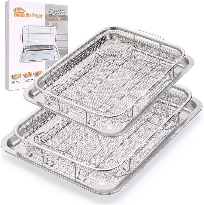 Air Fryer Basket for Oven, 2 Pack Large Air Fryer Basket and Tray Stainless by DONGULI