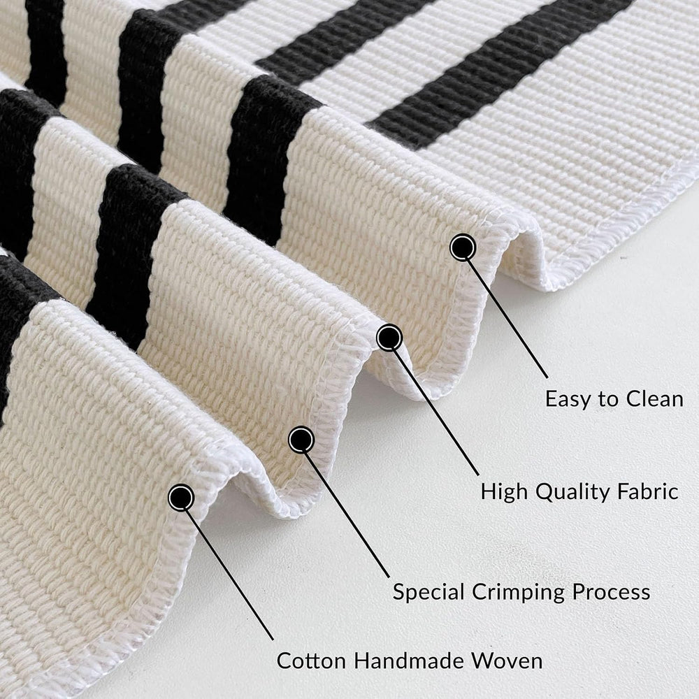 IOHOUZE 4x6 Striped Outdoor Rug, Washable Front Porch, Black Beige