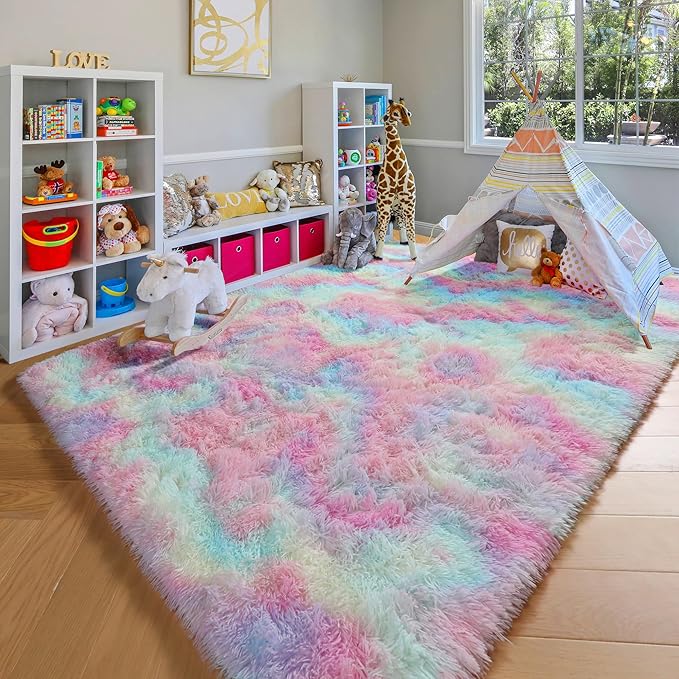 ONASAR Rainbow Area Rugs for Living Room, 5x8 Fluffy Girls Bedroom Rug - Image 4