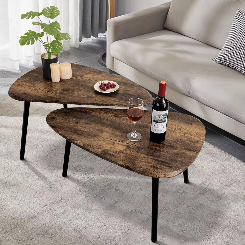 Nesting Coffee Tables, Nested Table with Wooden Legs Set of 2 - Triangle Side...