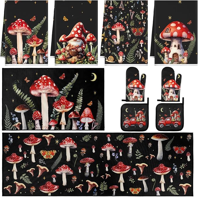 Fourluoo 10 Pcs Kitchen Dish Towels Rugs Oven Mitts and Pot Holders Set by Fourluoo