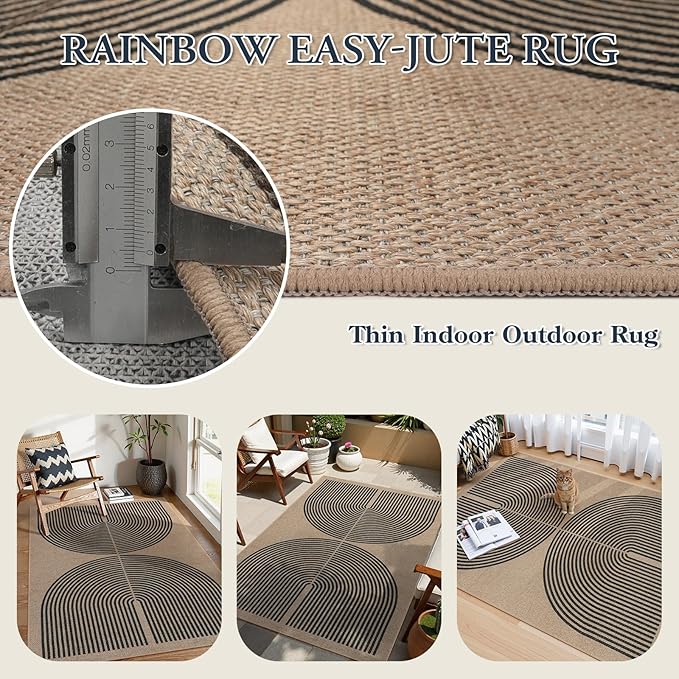 Lahome Enfys Modern Rainbow Easy Jute Office Rug, Outdoor Patio Rug 4x6 - Image 3