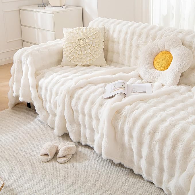 HANDONTIME White Sofa Covers Dog Couch Cover Rabbit Plush L Shaped Couch Covers - Image 8