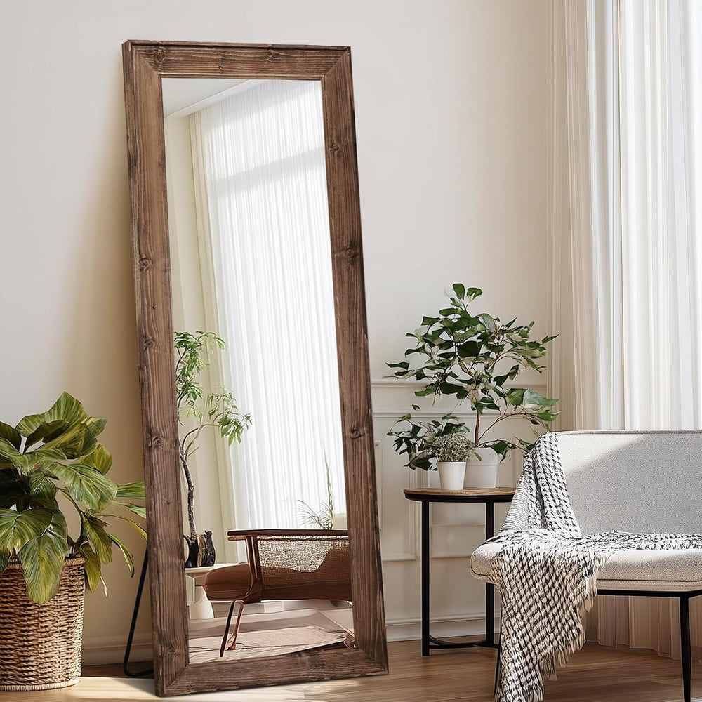 65x24in Full Length Mirror, Rustic Brown Beveled Wood Frame