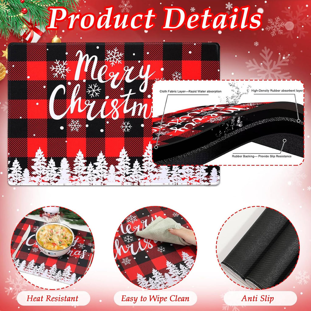 Billbotk Christmas Placemats Set of 6, Non-Slip Place Mats for Dining Table and Christmas Decorations