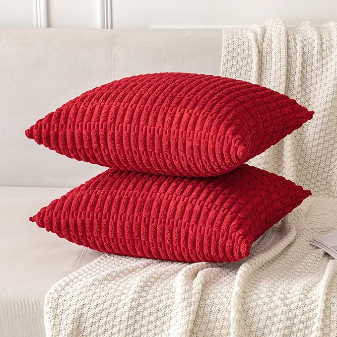 MIULEE Pack of 2 Red Corduroy Decorative Euro Sham Pillow Covers 24x24 Inch - Image 5