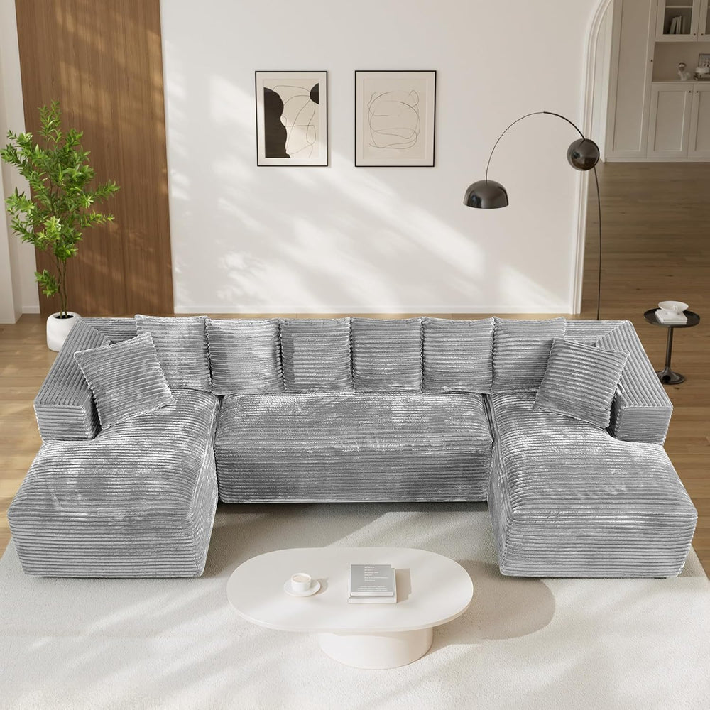 ONEMMLION 131" Oversized Cloud Boneless Couch Sofa with Chaise, Grey