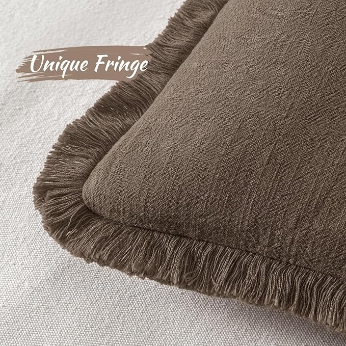 MIULEE Decorative Throw Pillow Covers Neutral Linen Fringe Throw Pillows Euro - Image 3