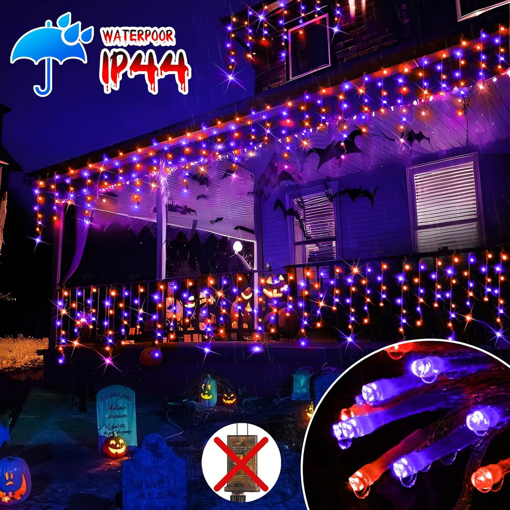 Hezbjiti 33FT 400 LED Orange Purple Halloween Lights Outdoor Decorations