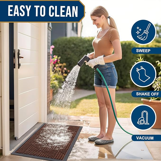 Smiry Front Door Mat Outside Entrance, Heavy Duty Sturdy Natural Rubber Doormat