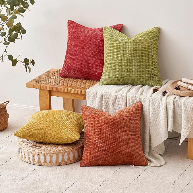 MIULEE Pack of 4 Burnt Orange Couch Throw Pillow Covers 16x16 Inch Yellow Green - Image 5