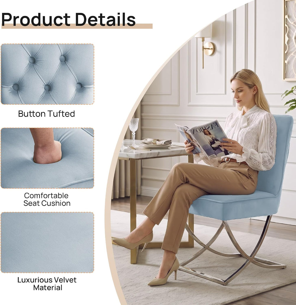 WUTUTUEE Luxury Velvet Dining Chairs, Tufted Upholstered Armless Accent Chair...