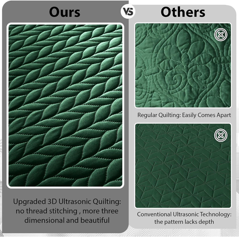 King Quilt Set Bedspread Coverlet Bedding Leaf Emerald 106"x96"