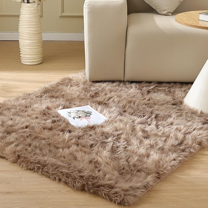 ORINOVA Beige Furry Washable Faux Sheepskin Fur Rug by ORINOVA