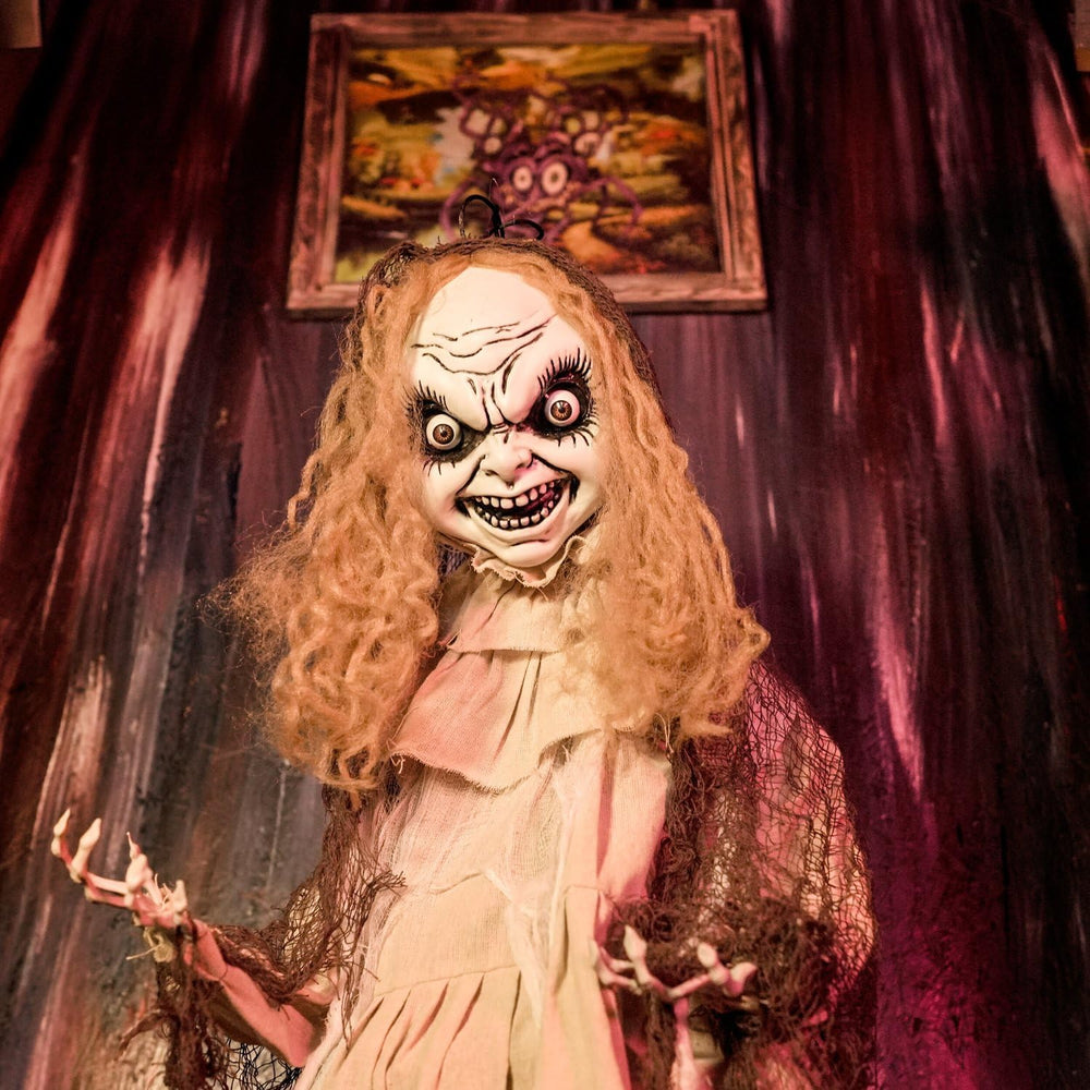 Haunted Hill Farm 3.9-Ft. Rising Head Creepy Girl Halloween Animatronic