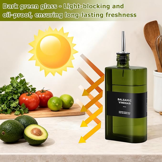 R DRURLCD Green Glass Olive Oil Dispenser, 16.9oz/500ml Curved Cooking Oil and - Image 2