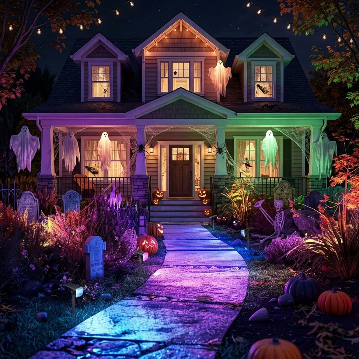 Linkind Halloween Solar Spot Lights Outdoor Waterproof Multicolor 6 Pack