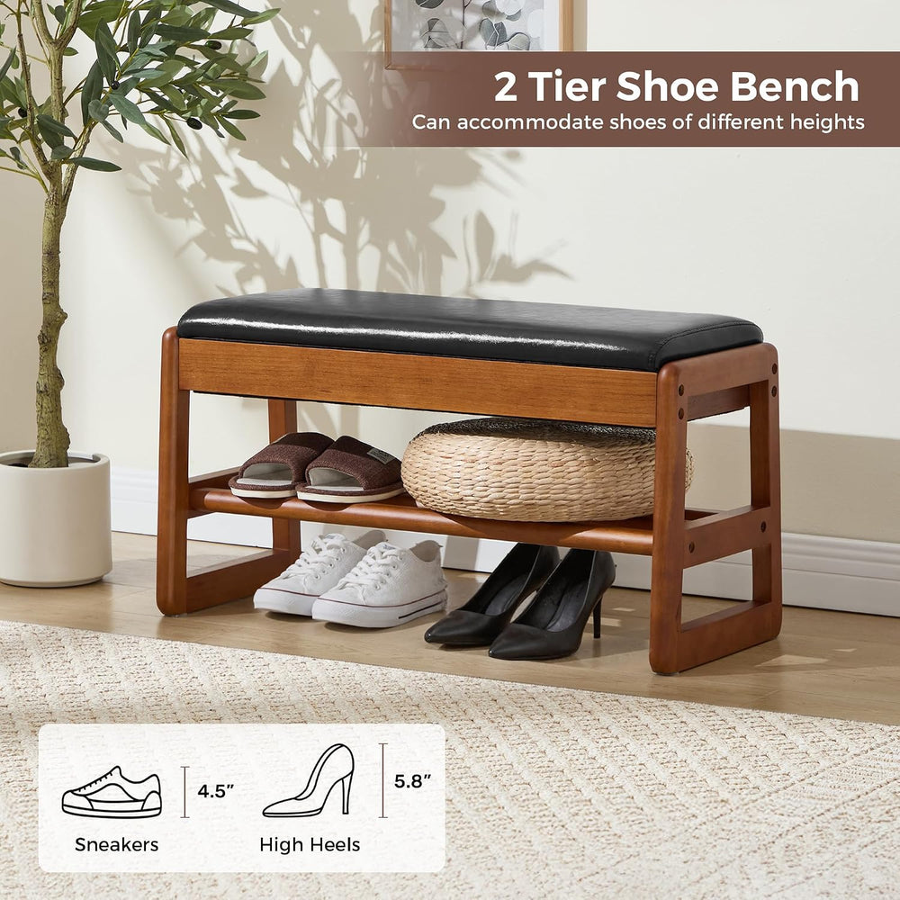 31.5" Shoe Rack Bench,2 Tiers Shoe Bench with Storage,Walnut Storage Ben...