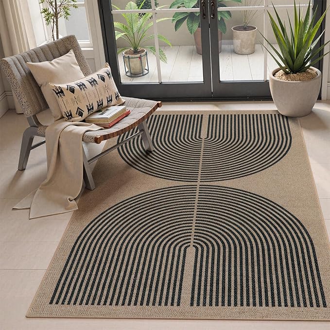 Lahome Enfys Modern Rainbow Easy Jute Office Rug, Outdoor Patio Rug 4x6 by Lahome