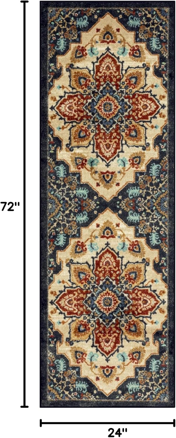 Maples Rugs Ruby Oriental Runner Rug - Made in USA - Washable, Non Slip Indoor Carpet for Hallway, Kitchen, and Laundry Room, 2' x 6', Red/Gold