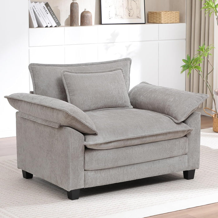 Oversized Accent Chair,Modern Chenille Cloud Sofa Chair with Deep Seat,Upholstered Armchair with Extra Thick,Comfy Accent Chair Reading Chair for Living Room Bedroom Apartment Lightgrey